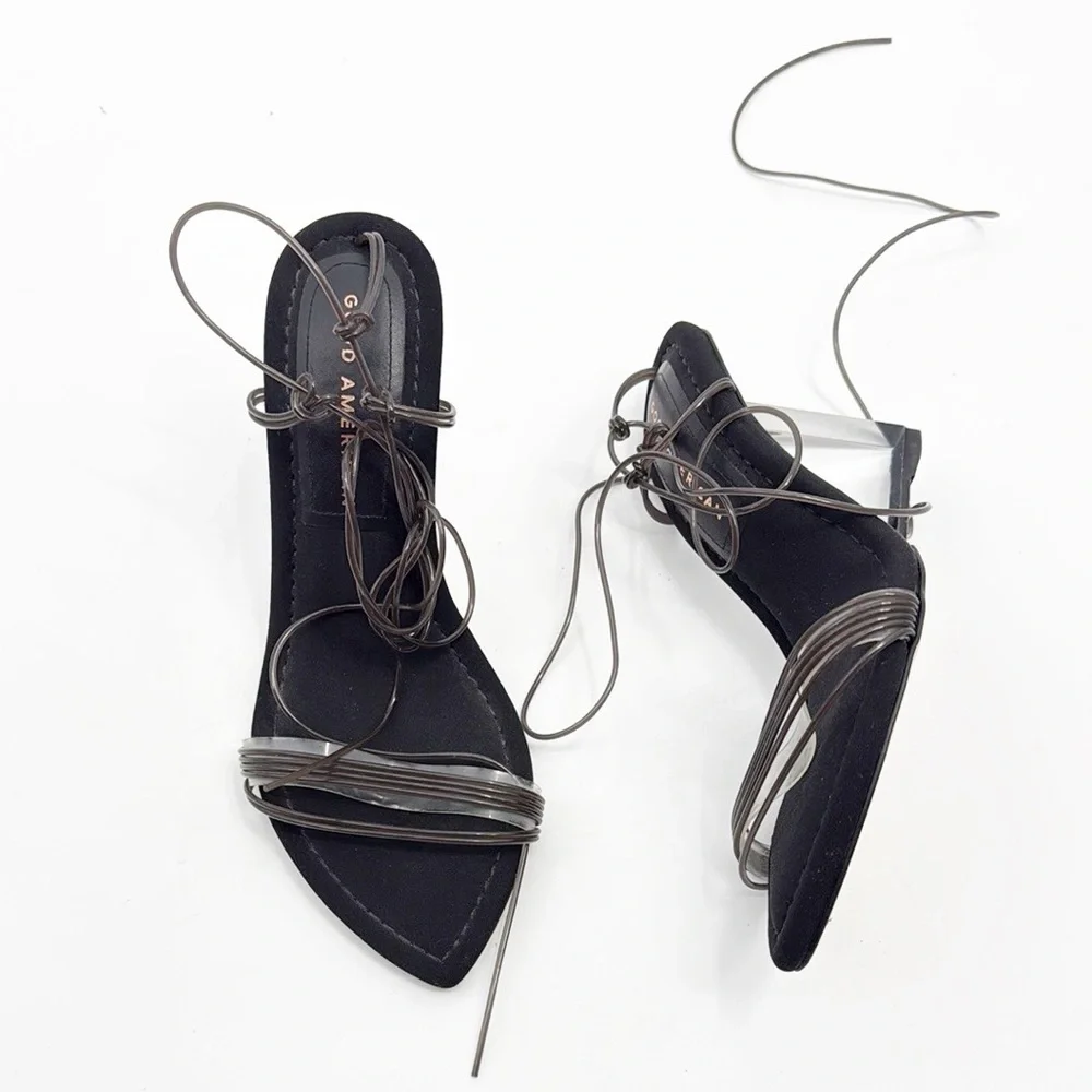 Good American Clear Wedge Ankle Strap Sandals Neoprene GA080N-E BLACK001 Size 4